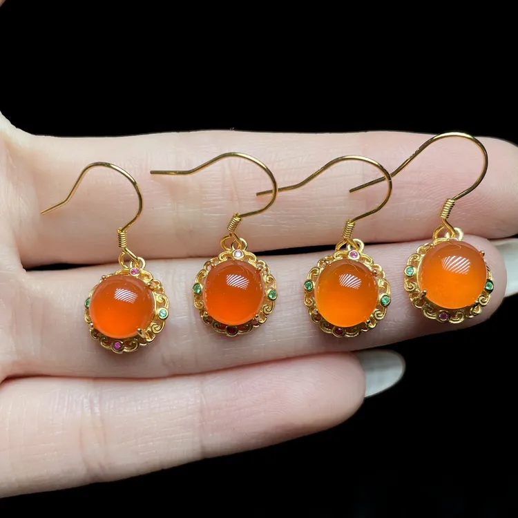 【云上叙】S925银南红耳钩-多样性发其一-7*8mm-V85852-M（甄选）