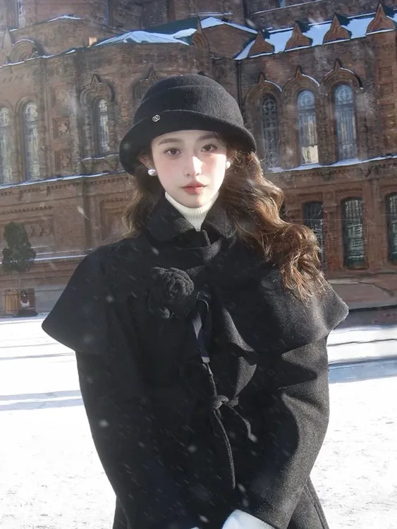 黑色赫本风羊毛千金帽子女士秋冬季英伦礼帽高级感保暖百搭马术帽