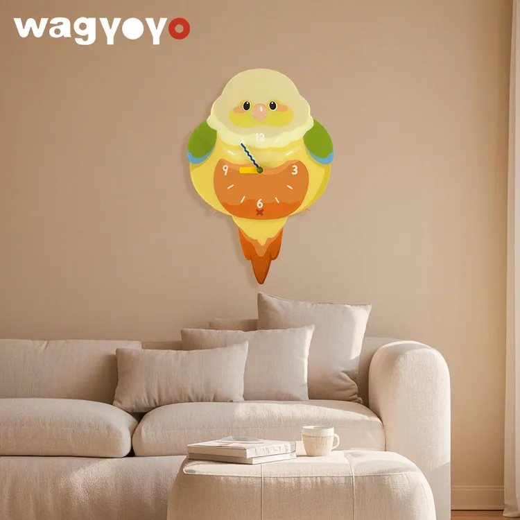 原创小太阳鹦鹉挂钟小鸟周边静音时钟客厅装饰生日礼物尾巴摆动