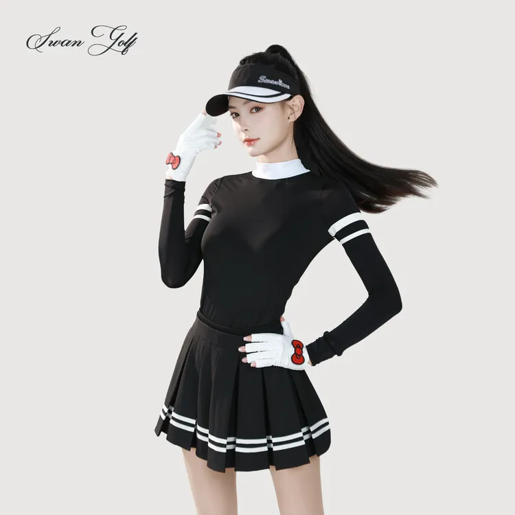 秋冬高尔夫服装女款简约学院风撞色长袖T恤内搭球服运动百褶裙女