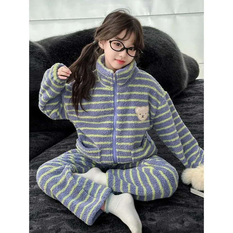 儿童珊瑚绒睡衣秋冬加厚2025新款大女童家居服法兰绒冬季小孩套装
