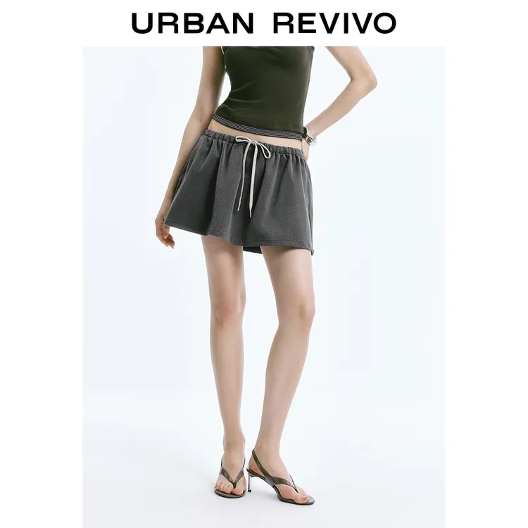 UR2025夏季新款女装潮流休闲松紧腰抽绳超宽松半裙UWJ550022