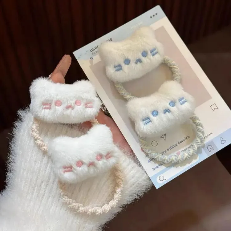 秋冬毛绒发绳发圈粉色腮红小猫咪发绳可爱发绳甜美卡通学生发饰