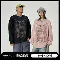 NMAX大码潮牌男装25年秋新品白墨直喷印花卫衣重磅针织上衣FNA022
