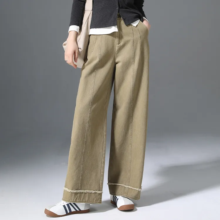设计感毛边阔腿裤女2025新款春秋小个子裤子高腰休闲裤宽腿直筒裤
