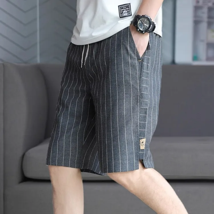 博利凯葆碟条纹短裤夏季薄款直筒宽松透气大裤衩子男士休闲五分裤