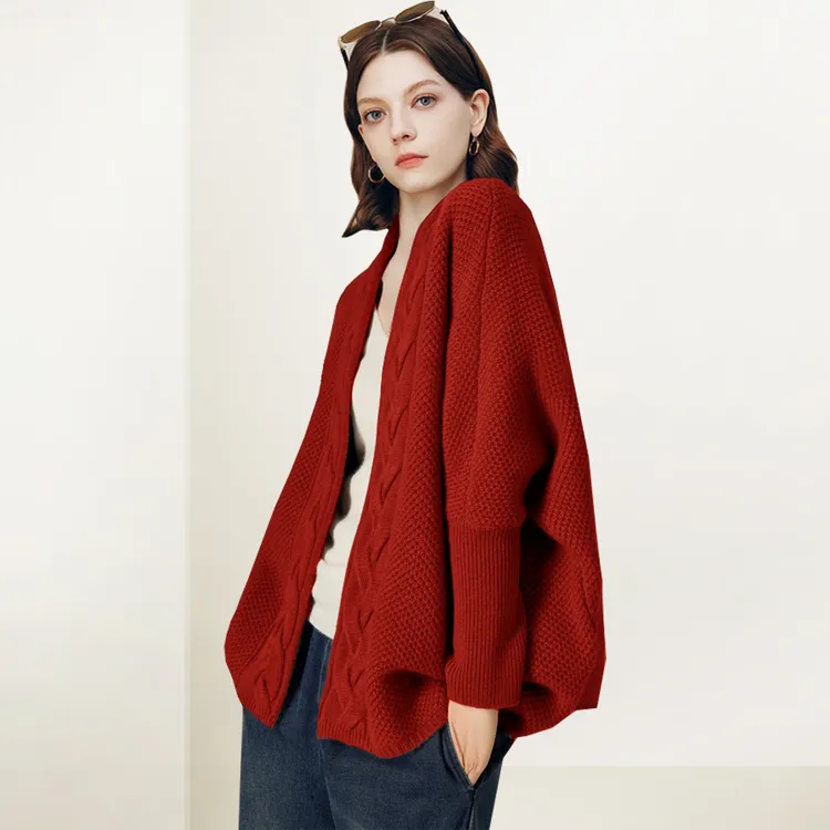 QOOEL复古V领扭花加厚毛衣外套女2025年秋冬新款小个子针织开衫潮