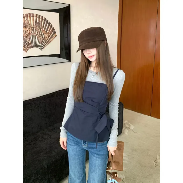 Y5268【暮色周末】秋季设计感小众显瘦简约上衣~精致吊带套装