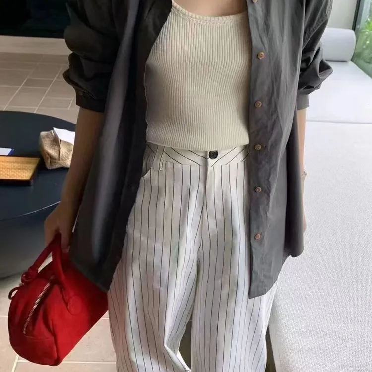 奢线纯棉面料条纹阔舒适透气衬衫上衣衬衣