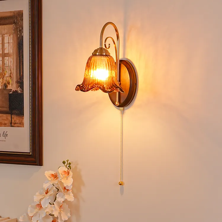 复古美拉德玻璃卧室床头壁灯法式中古风背景墙灯美式客厅走廊灯具