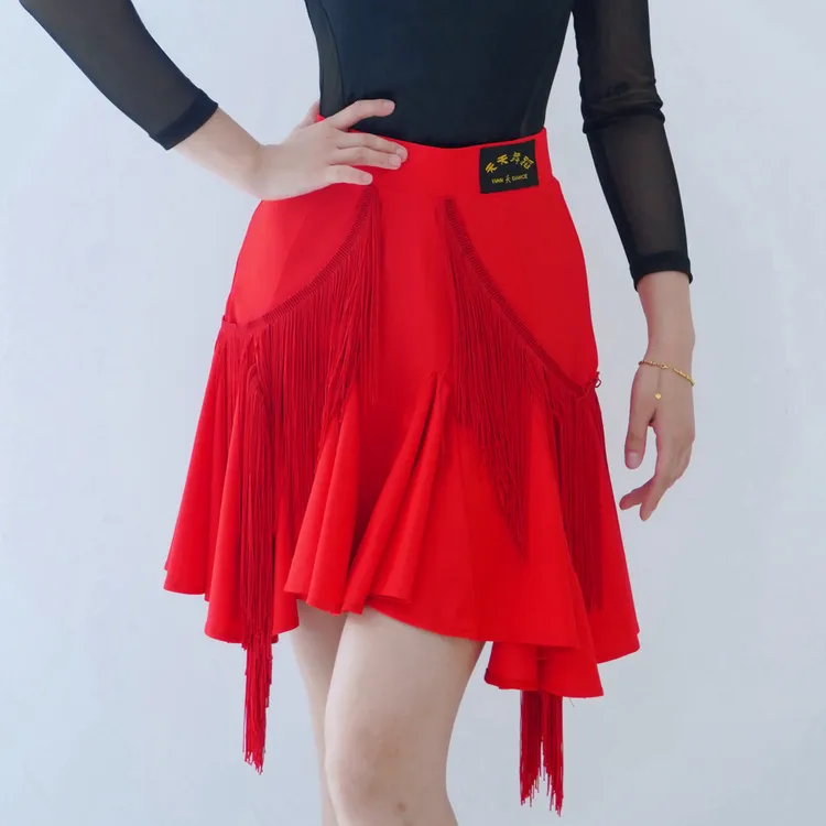 网红百搭国标舞拉丁舞交谊舞三步踩吉特巴四季款流苏半身裙