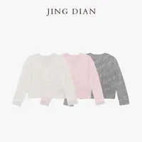 【JING DIAN】定制三色V领蕾丝边羊毛拉绒毛衣1969