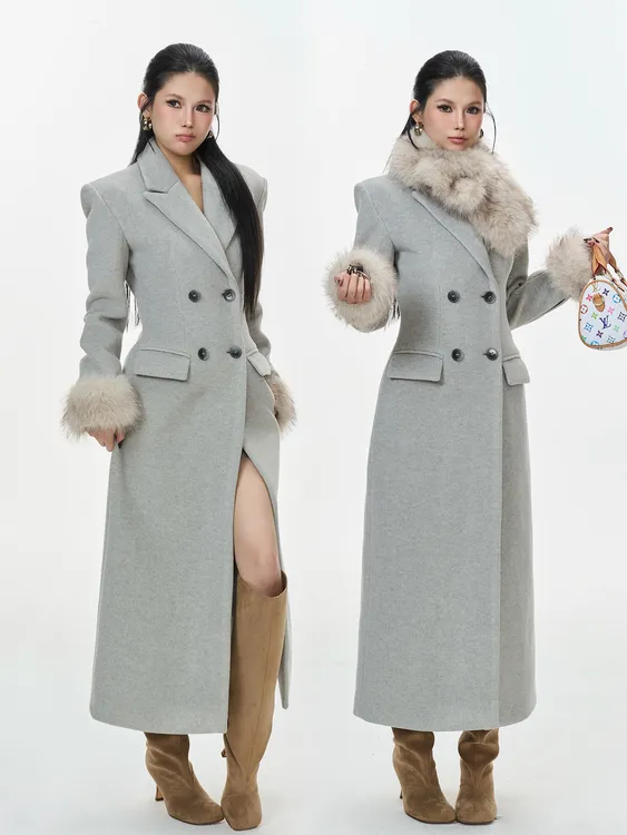 【可拆卸毛领】掐腰设计感收腰显气质长款毛呢大衣秋冬呢子大衣外套