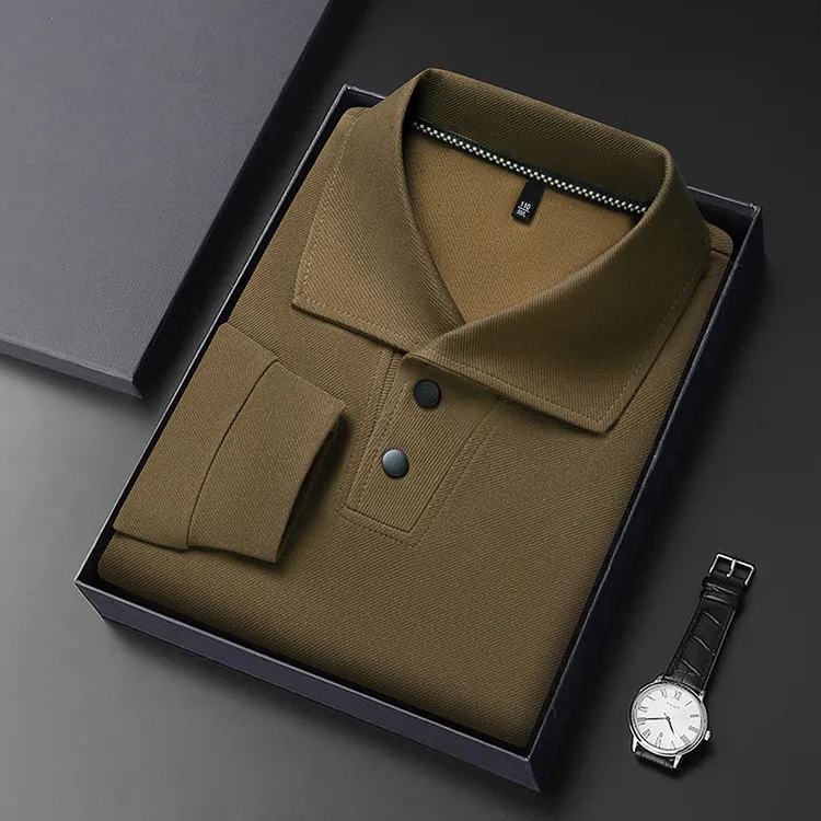 桑蚕羊毛男士POLO衫长袖春秋卫衣男休闲打底衫纯色翻领宽松大码