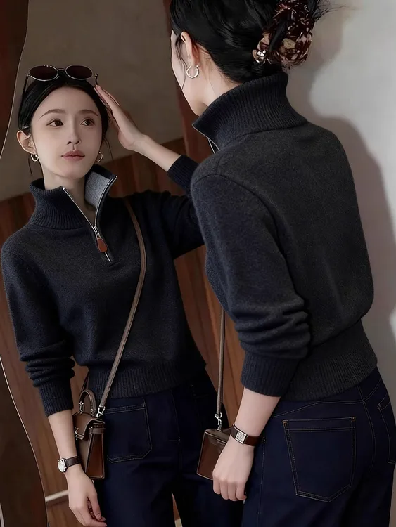 时尚慵懒风设计感撞色针织衫女2025年秋季新款高级感百搭显瘦上衣