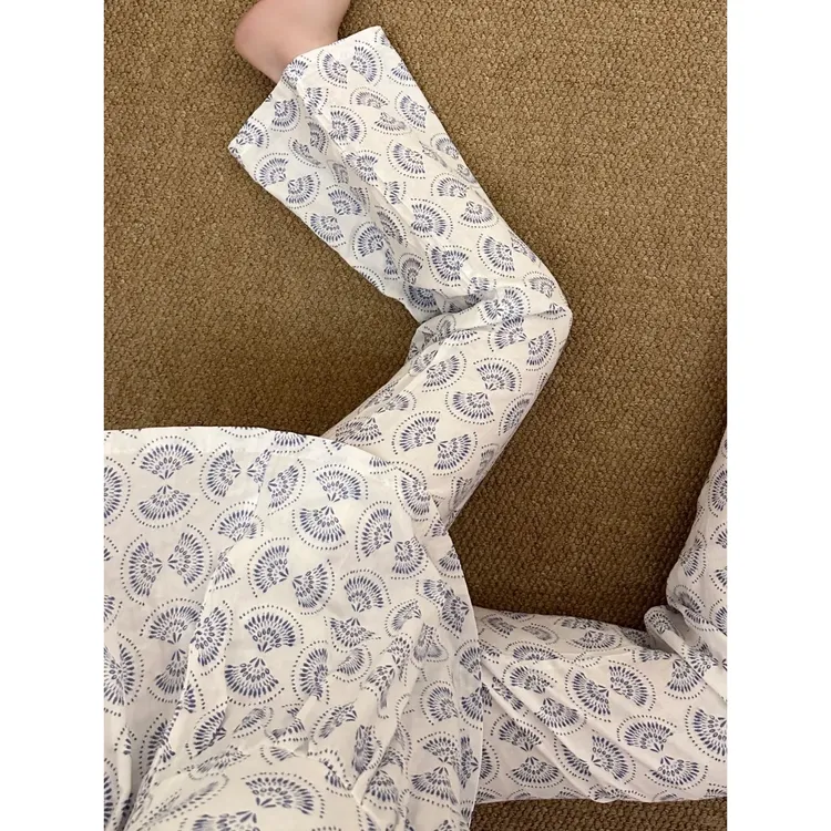 甜美少女日系复古碎花花边睡衣女春秋新吊带外套长裤家居服三件套