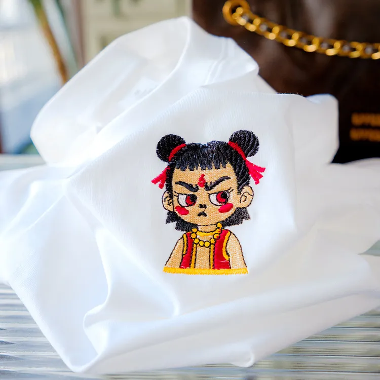 【广东专属】刺绣2025夏季新款哪吒短袖t恤女男女inst恤男女同款