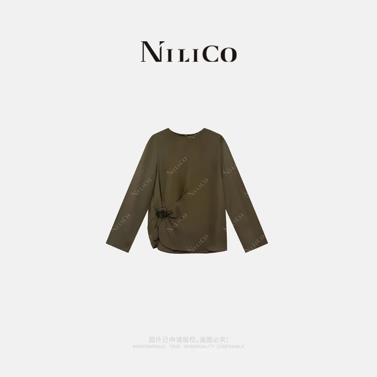 NILICO【沉香】新中式手工玫瑰花醋酸纤维长袖古韵女罩衫