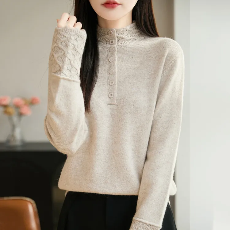 胖mm秋冬半高领女士毛衣蕾丝花边上衣高级感内搭可外穿针织打底衫