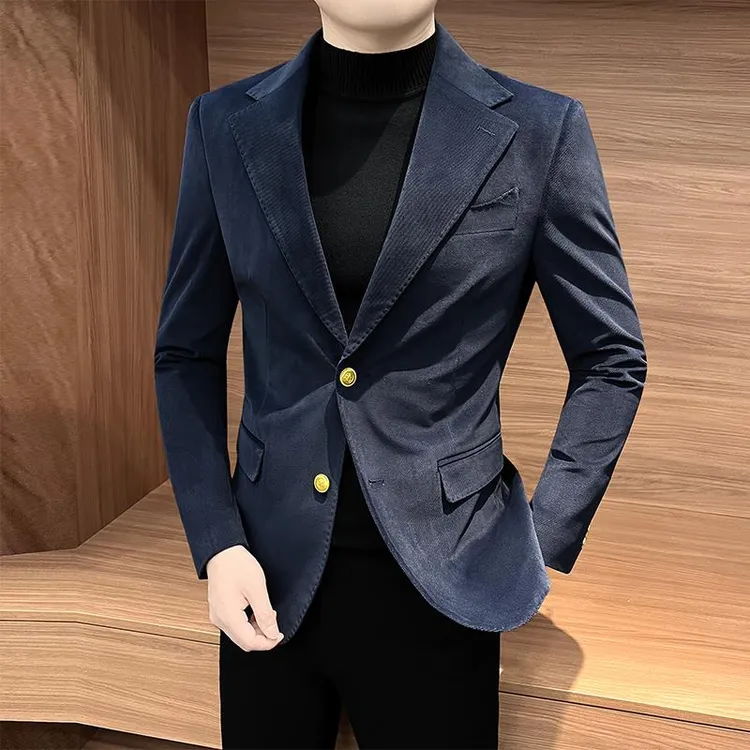灯芯绒西装外套男春秋款2025新款高级感痞帅正装韩版修身休闲西服
