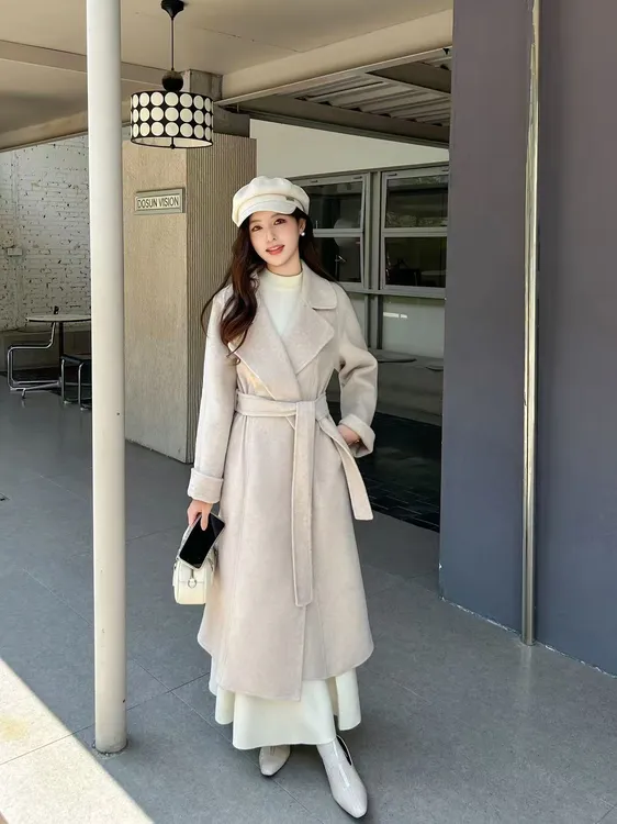 2538 秋冬纯色长款新潮风法式毛呢外套时尚毛呢外套设计师 F13