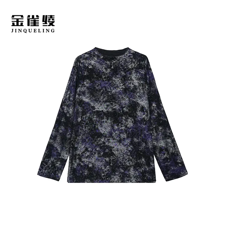 金雀绫【紫夜星河】法式设计款半高领加宽加大打底T恤SZA1SL846