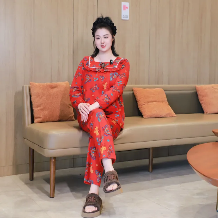 秋冬德绒睡衣女套装大码家居服高弹宽松遮肉显瘦时尚豹纹