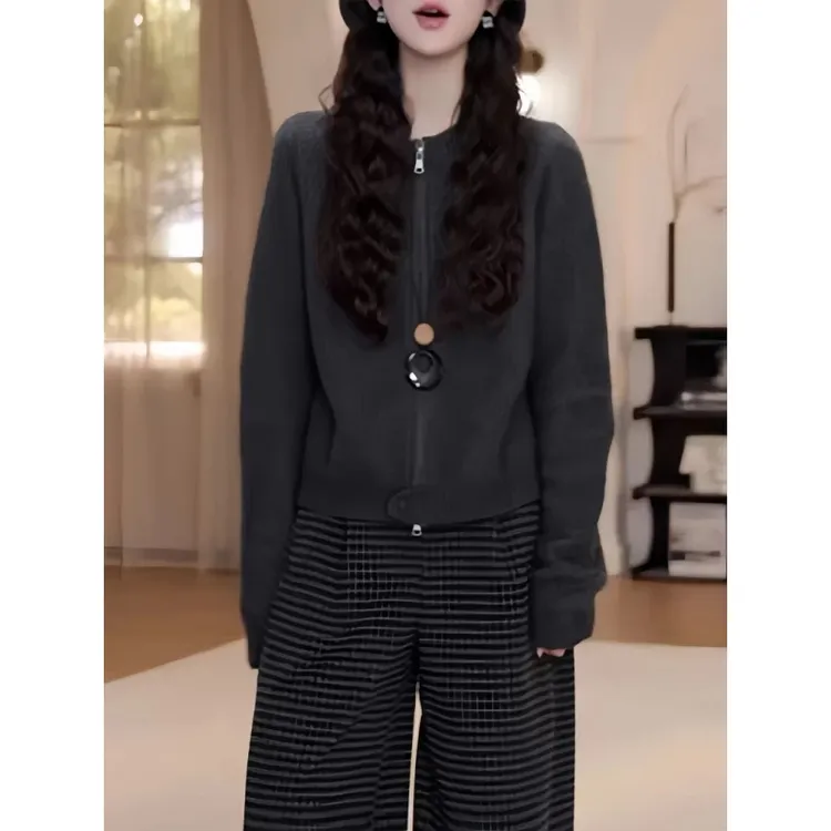 慵懒风针织开衫毛衣2025秋冬新款大码胖mm显瘦巨好看遮肚外套上衣