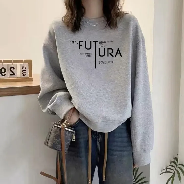 圆领套头宽松韩版打底衫春秋薄款卫衣女2025秋冬新款外套加绒加厚