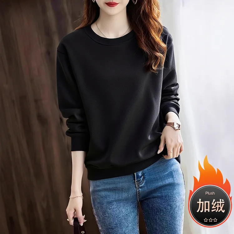 休闲简约百搭套头卫衣女春秋新款基础款上衣舒适洋气外穿加绒冬季