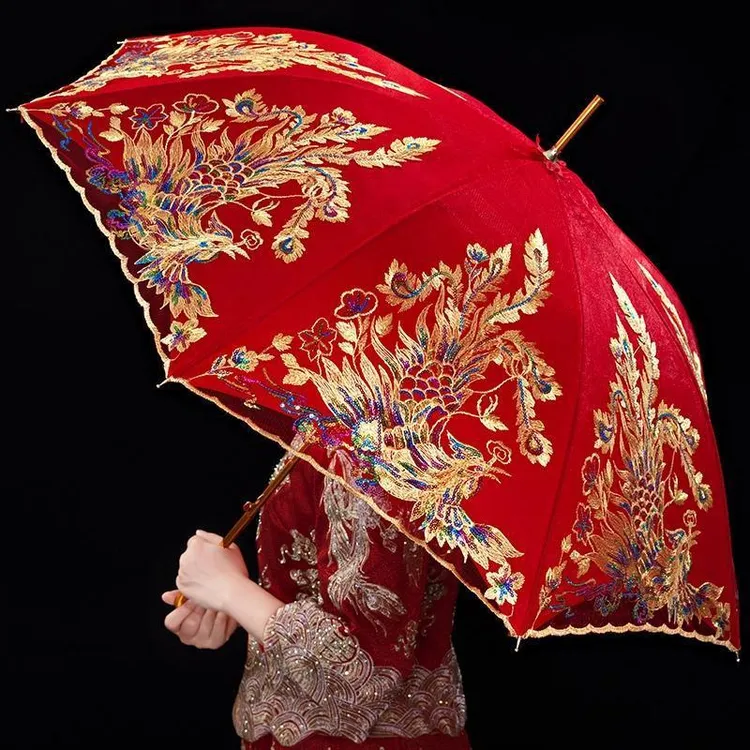 结婚红伞婚庆用品婚伞结婚新娘出嫁婚伞雨伞婚礼用伞高端刺绣婚伞
