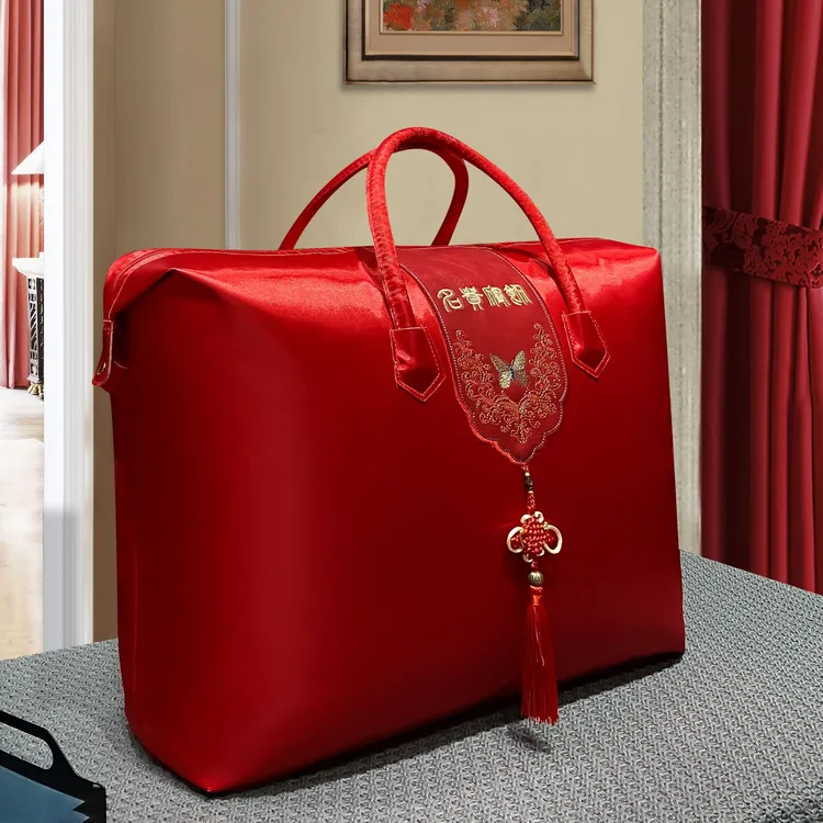 婚庆喜被手提袋蚕丝被羽绒被包装袋衣帽间被子衣服大号收纳袋折叠