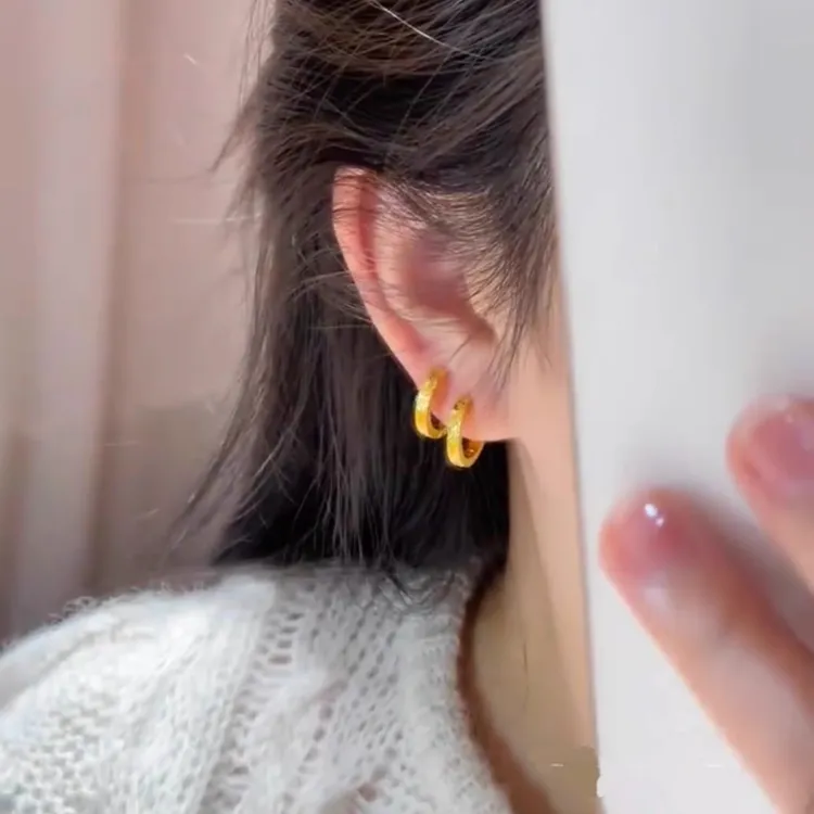 s925银针金色碎冰冰四件套耳扣女2025新款爆款高级感耳针轻奢小众