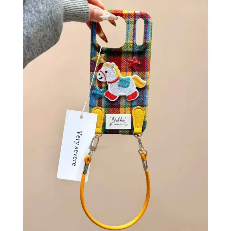 卡通布艺彩格小马适用iPhone17苹果15手机壳16promax新款14女13潮