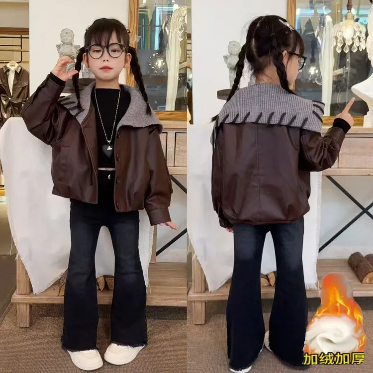 女童皮衣外套秋装2025新款中大童时髦潮酷上衣儿童洋气机车服套装