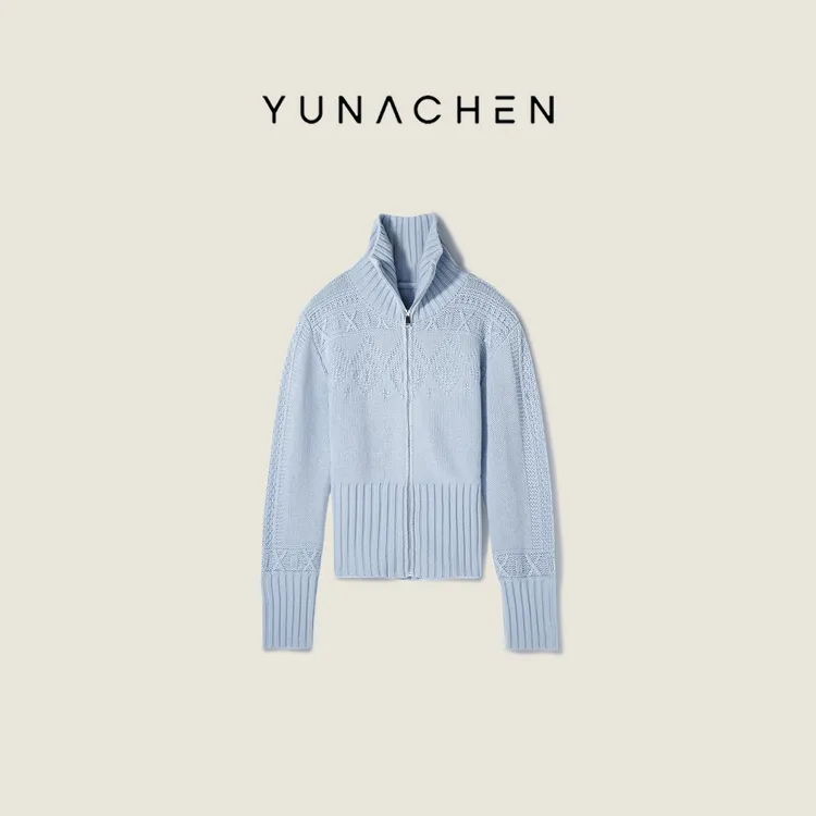 菠萝宝宝yuna【云织甜屿】100绵羊毛立领绞花纹理羊毛针织衫YL12