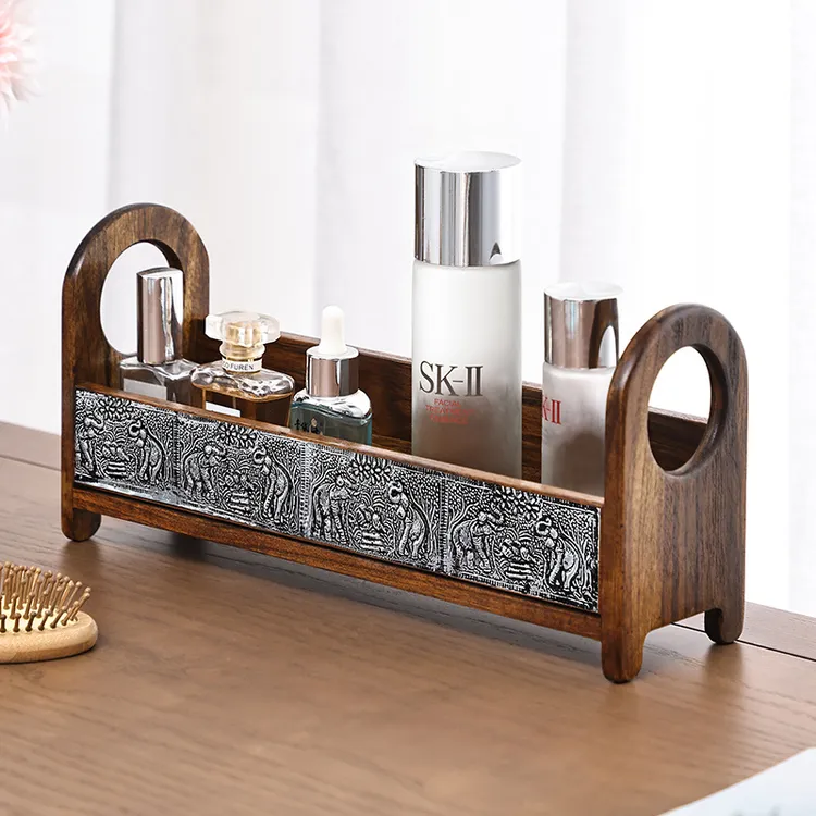 复古实木洗手台置物架木质化妆品收纳架浴室卫生间洗潄台台面架子
