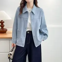  【加厚彼得领外套】大码女装单排扣短外套  休闲复古上衣