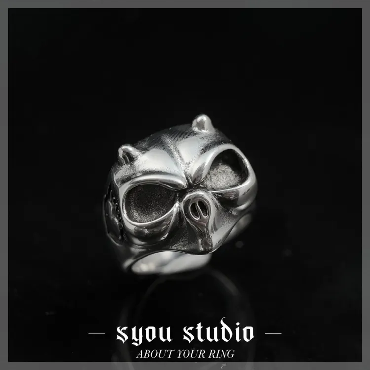 钛钢戒指 小恶魔骷髅复古不掉色戒指推荐男生小众情侣尾戒哥特