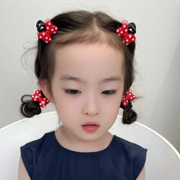 红色波点蝴蝶结抓夹儿童发夹头绳