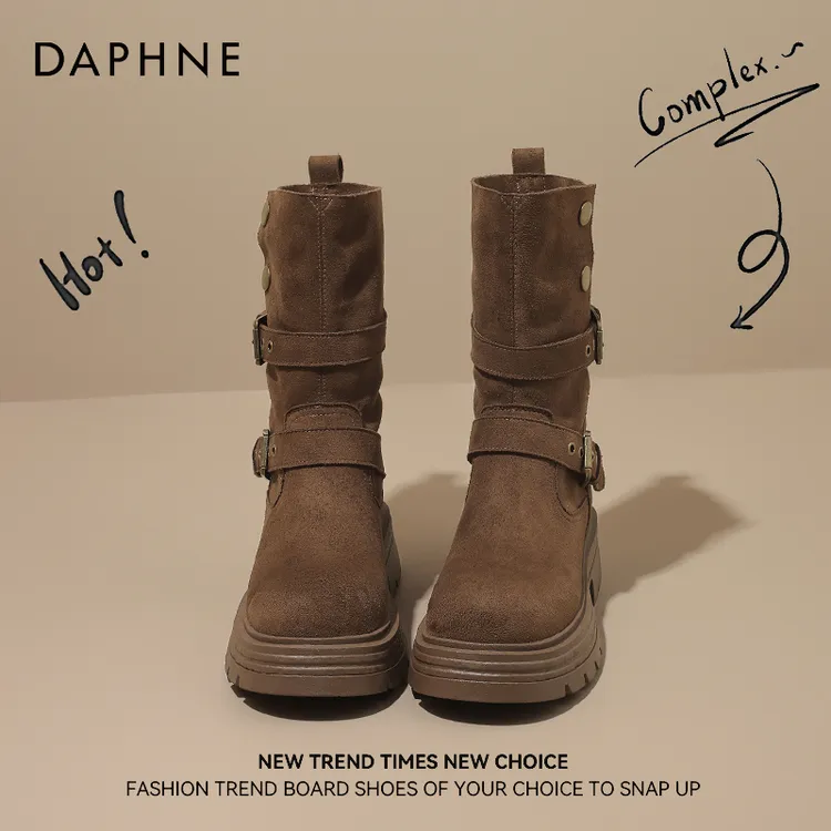 达芙妮复古西部牛仔短靴女2025秋季新款旅游骑士靴两穿厚底马丁靴