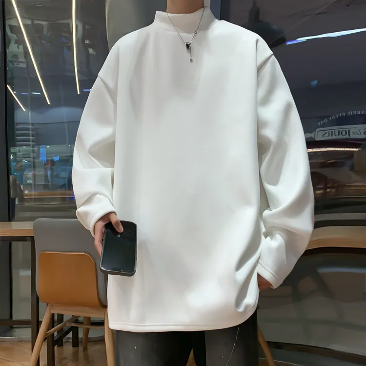 长袖T恤打底衫男半高领德绒内搭加绒加厚卫衣纯色秋冬搭配棉服男