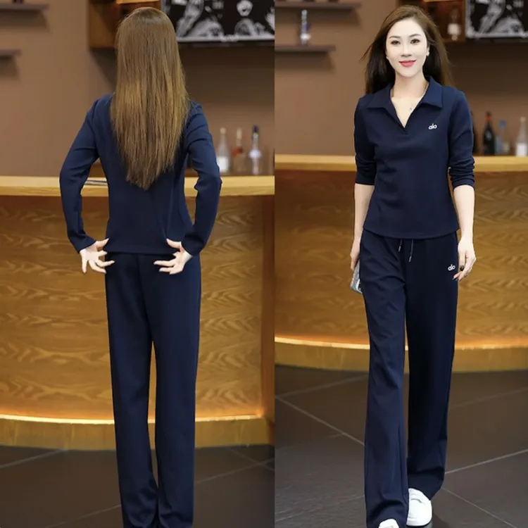 夏季休闲风运动套装女2025新款Polo领时尚气质百仿棉宽松运动套装