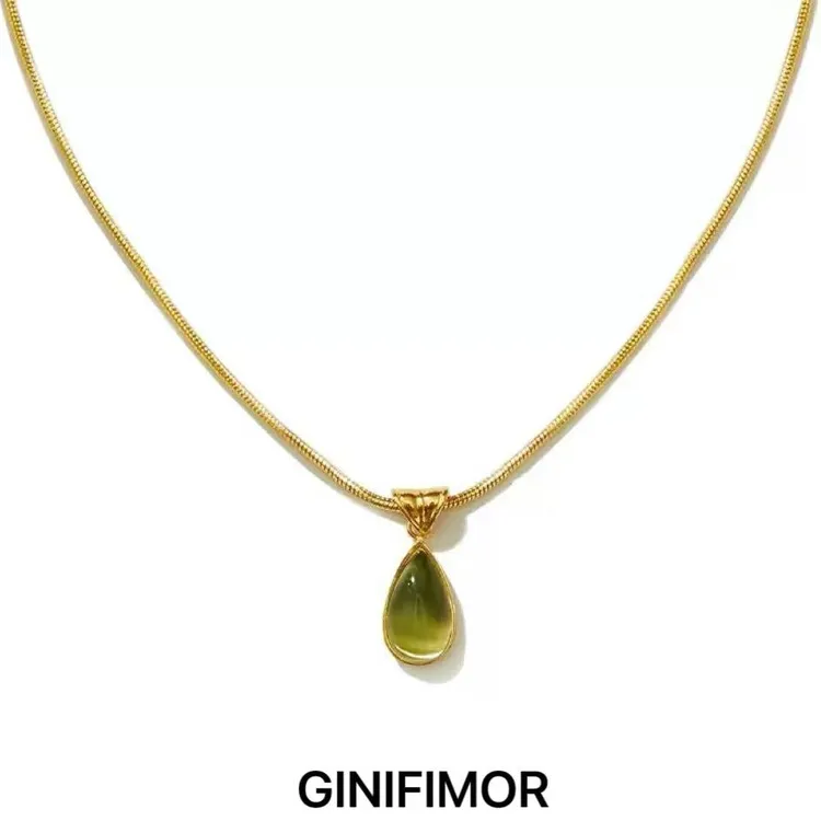 GINIFIMOR 钛钢项链 a711 橄榄绿水滴吊坠项链女百搭气质锁骨链