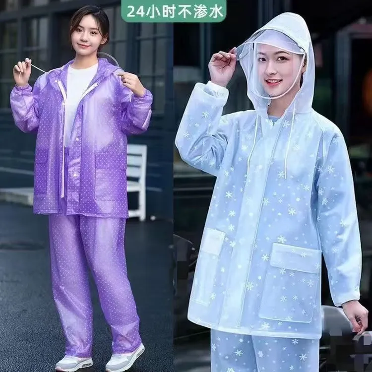 时尚成人雨衣雨裤套装男女防暴雨电动车采茶外卖旅游漂流分体雨衣