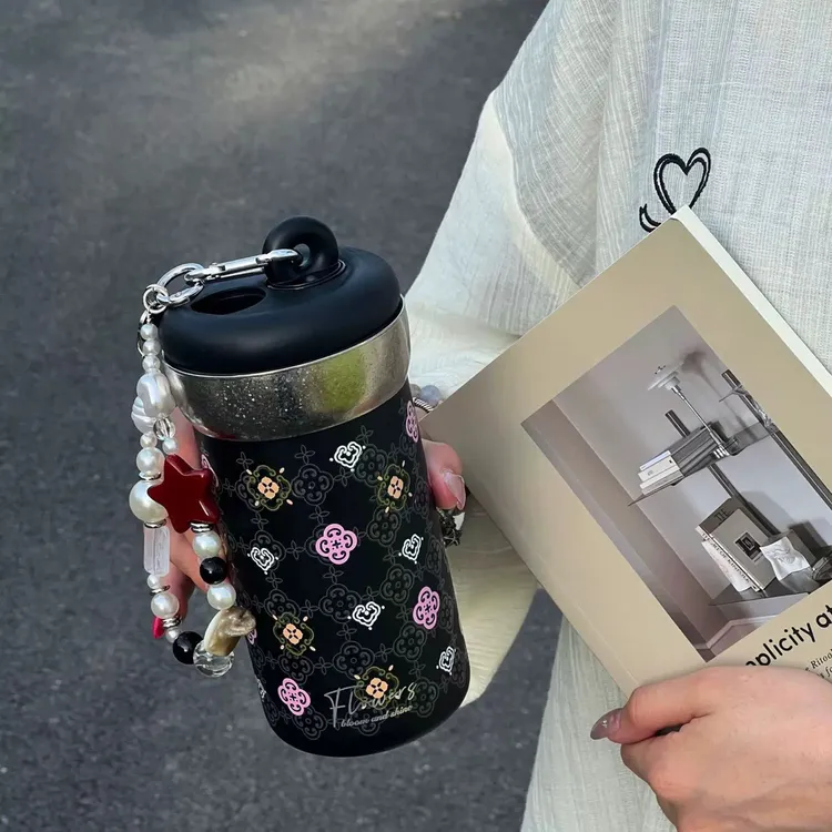 如馨·轻奢纯钛女生高颜值咖啡杯车载便携泡茶提手杯 黑色