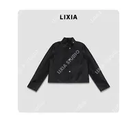 LIXIA【墨云】韩版立领率性INS街头风酷飒羊皮衣-D9890
