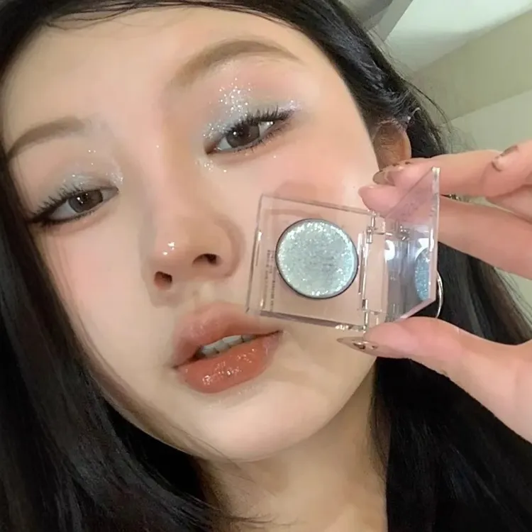 夏日碎碎冰！蓝色牛郎单色眼影盘织女白月光碎钻爆闪卧蚕高光提亮