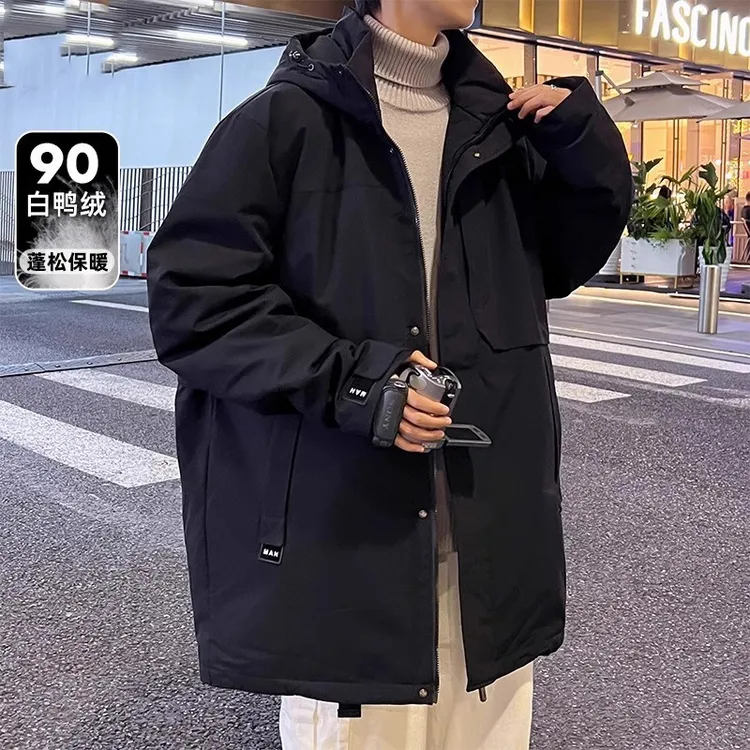 仓石一树中长款连帽轻薄羽绒服男冬季新款大码宽松潮牌寒保暖外套