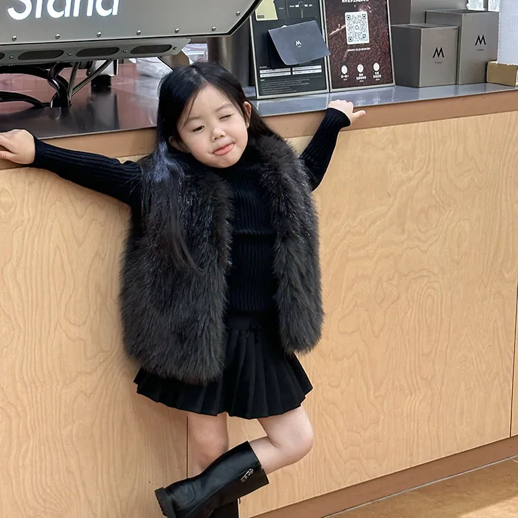 女童皮草马甲儿童毛毛背心女宝冬季坎肩小孩仿狐狸毛绒加厚洋气